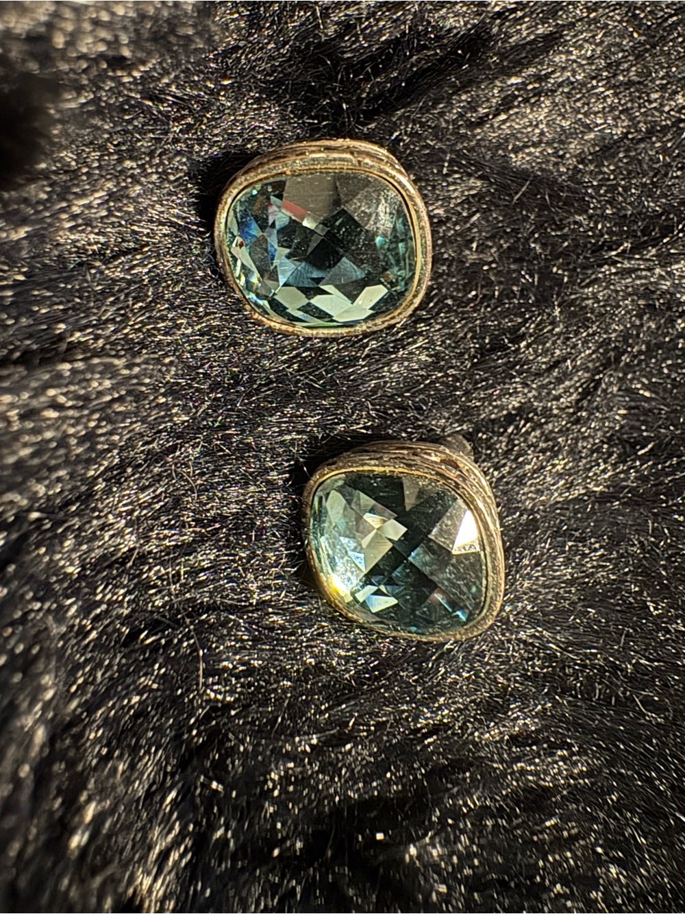 Brighton silver Frame Blue Green Cushion Stud Earrings
